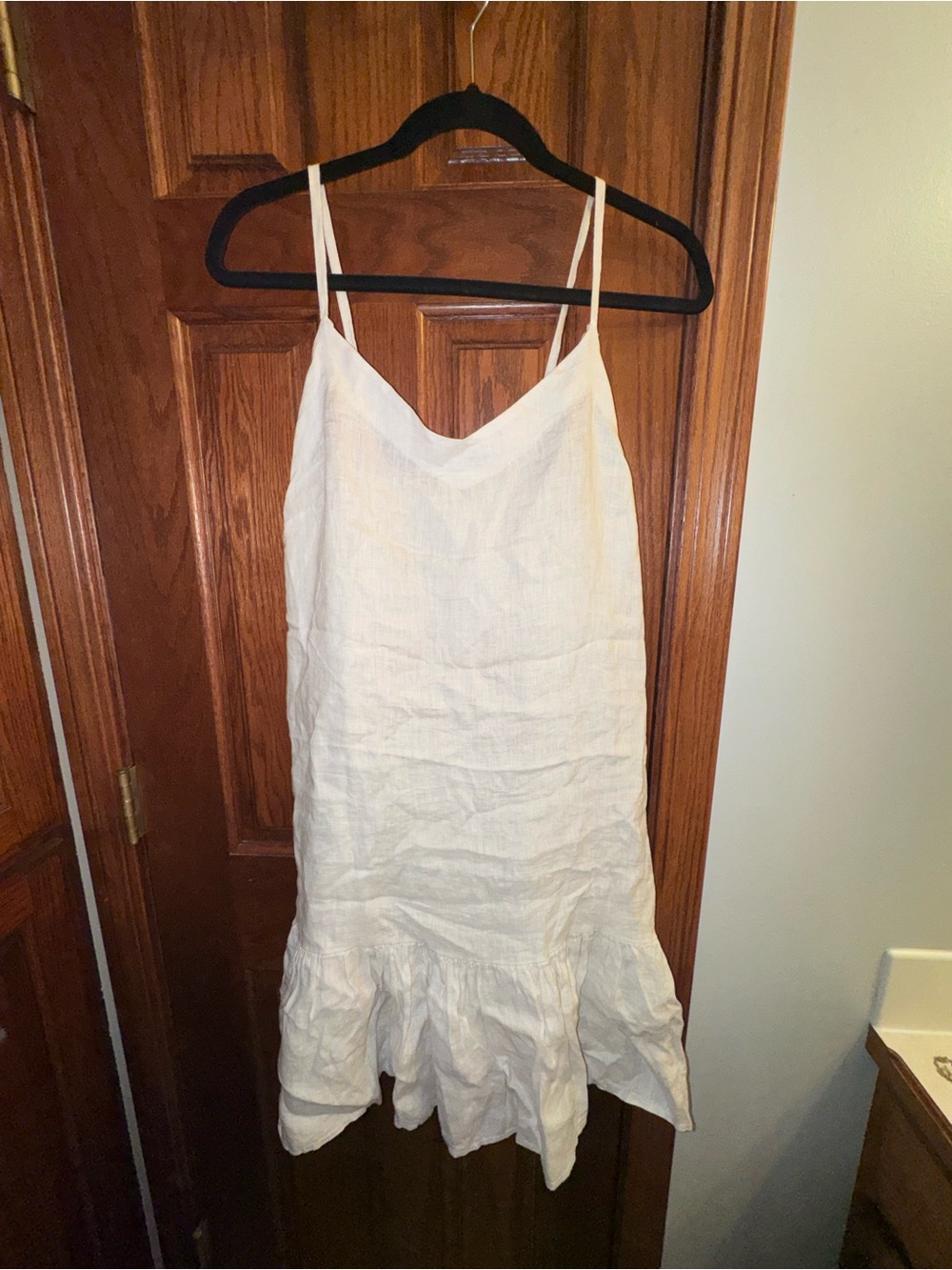 Women's White Linen Spaghetti Strap Dress